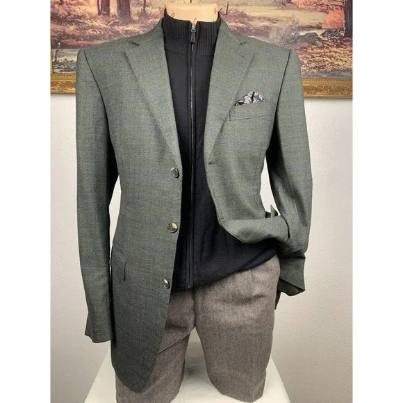 40R Ermenegildo Zegna Green‎ Check Sport Coat - Suit Jacket - Picture 9 of 14